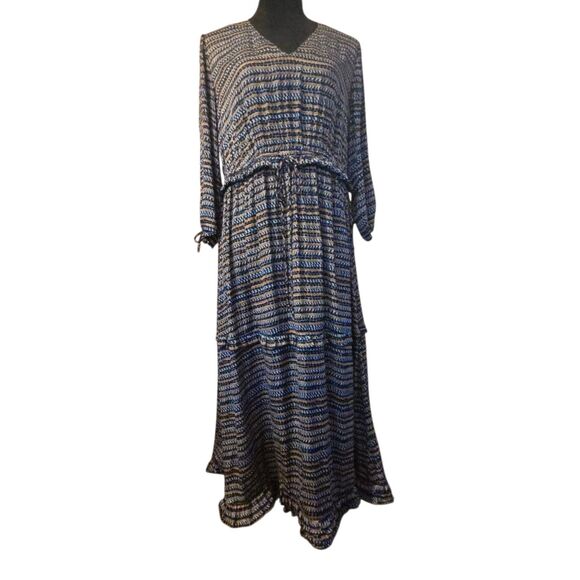Scotch & Soda L Maxi Dress Journee Au Soleil Abstract Artsy Tiered Flowy Corp - Picture 1 of 11